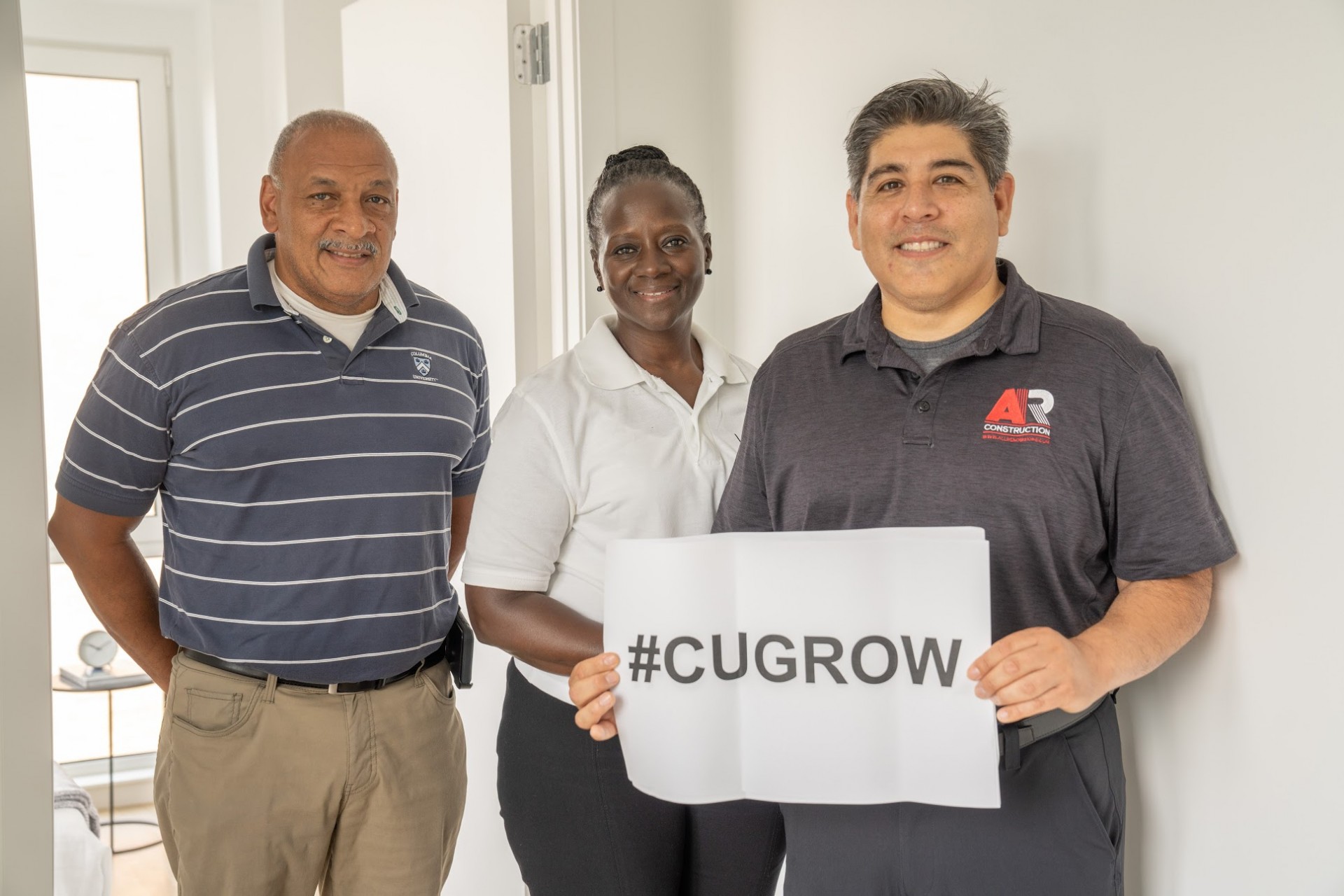 (R-L): Allan Suarez (CU Grow 2018) is joined by sub-contractor Diane Moore (CU Grow 2019 Alum) and Jose Rosa (CU Grow Expert Coach 2017-2019) to celebrate the completion of One St. Nicholas Park. Jose Rosa (CU Grow Expert Coach 2017-2019), Diane Moore (CU Grow 2019 Alum) and Allan Suarez (CU Grow 2018)