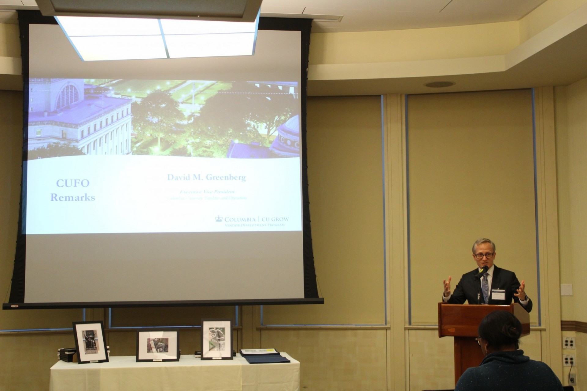 Executive Vice President of University Facilities and Operations David Greenberg address CU Grow 2022 graduating cohort. CU Grow Executive Vice President making a speech